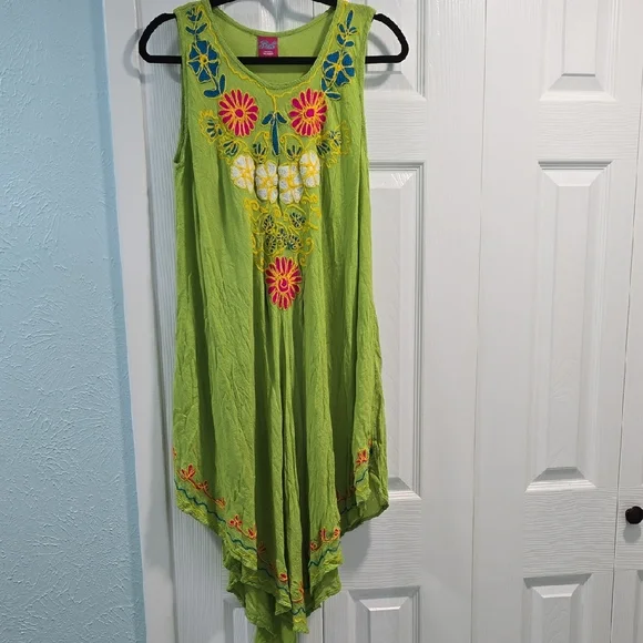 Piel Green Sleeveless Dress with Floral Embroidery - Picture 1 of 13